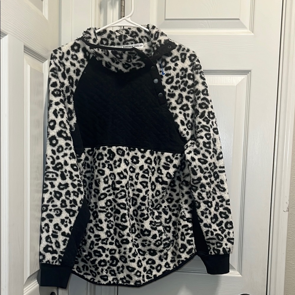 LINCOLN Black and White Animal Print Teddy Jacket